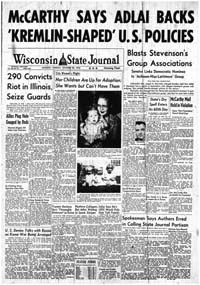  Wisconsin State Journal front page — Oct 28, 1952 